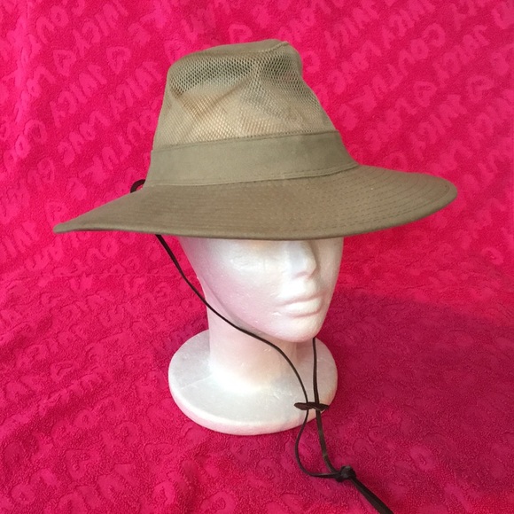 DPC Dorfman Pacific Co vented wide brim hat Small safari sun cap strap khaki - Picture 2 of 10